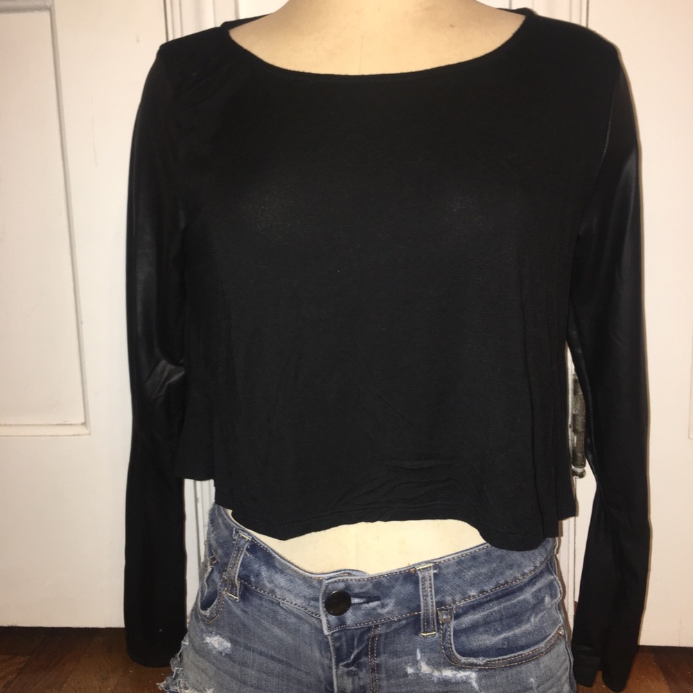 Nasty Gal Faux Leather Sleeve Crop Top